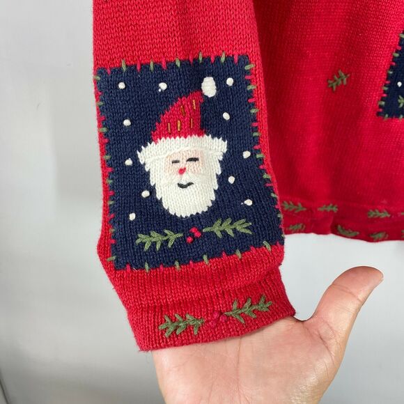 The Quacker Factory Womens Red Santa Christmas Button Up Cardigan Sweater Sz M - Picture 4 of 10